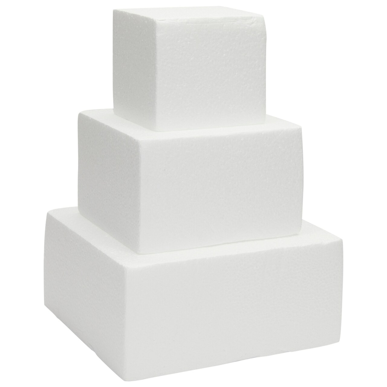 Small Square Foam Cake Dummy for Decorating and Wedding Display, 3 Tiers (10.8 Inches Tall)